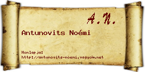 Antunovits Noémi névjegykártya
